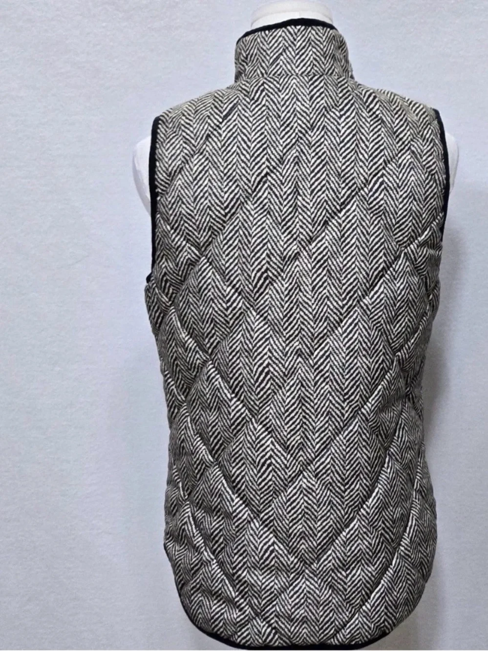 J. Crew Quilted Herringbone Vest in Black and Cream